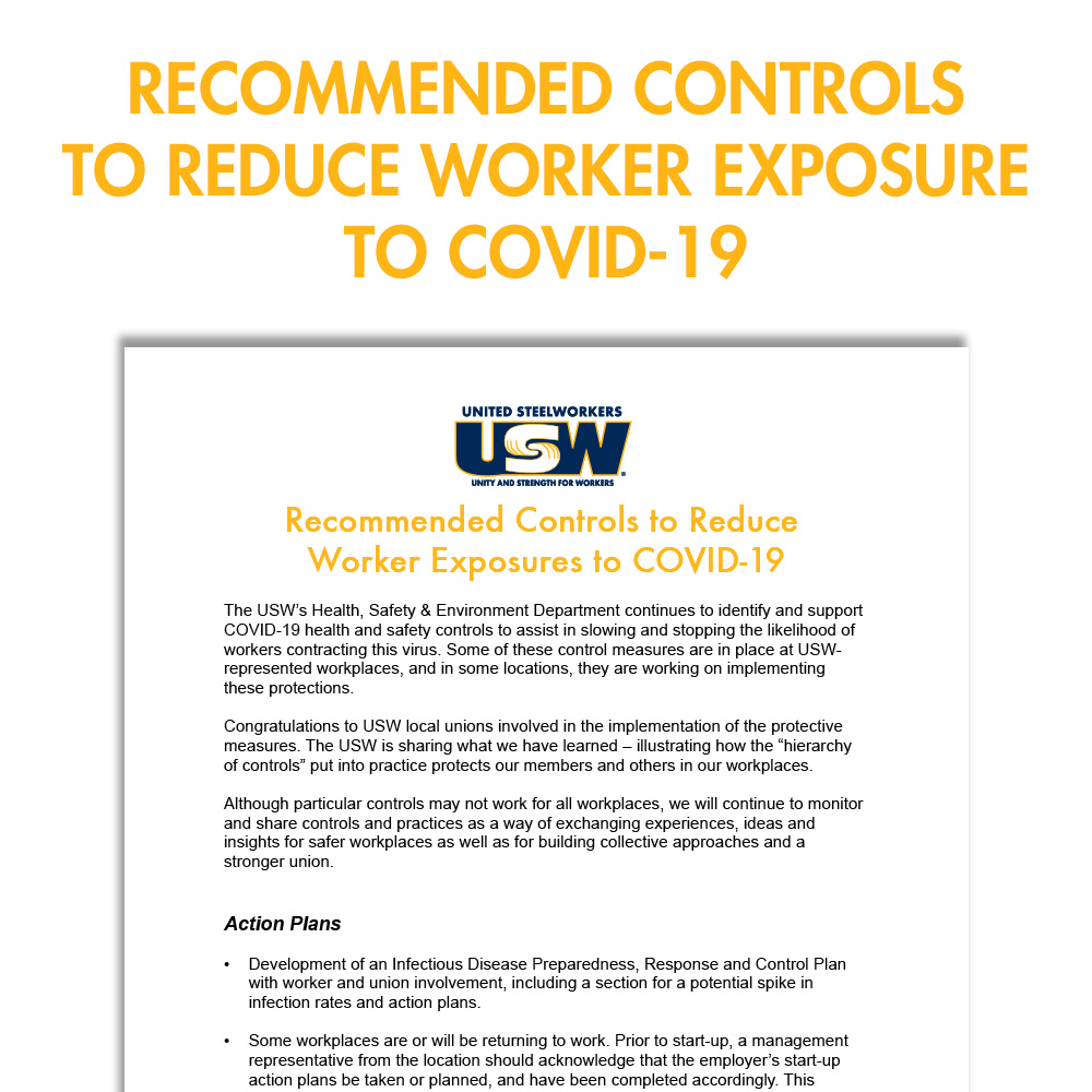 Recommended Controls to Reduce Worker Exposure to Covid-19